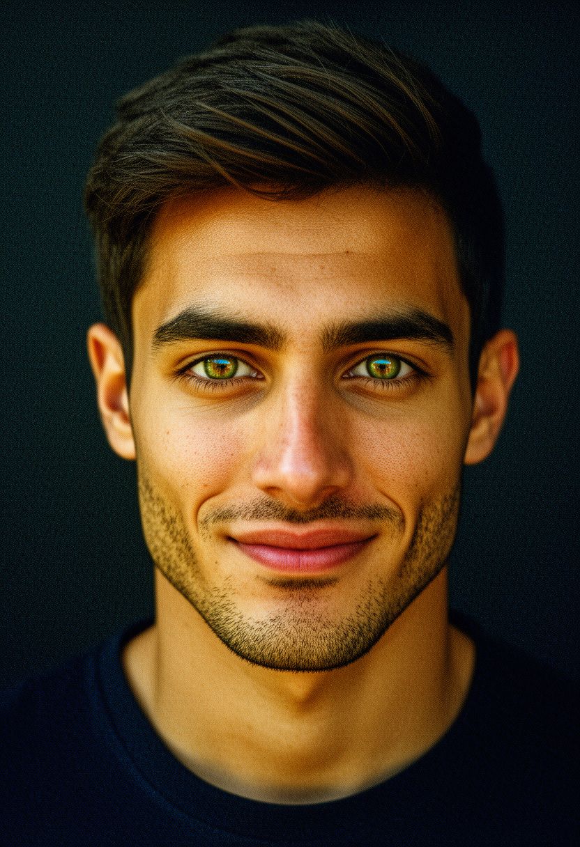 Marco Silva tight close-up, navy tee, subtle smile, teal background